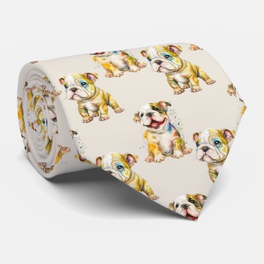 Niedliches Bulldog-Muster Krawatte (Gerollt)