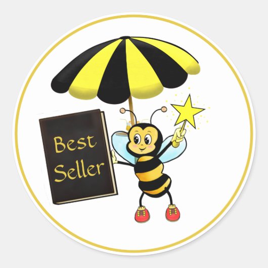 Niedliches Bumble Bee & Best Seller Book Runder Aufkleber (Vorderseite)