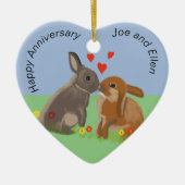 Niedliches Bunnies Kissing-Jubiläum Herz Keramik Ornament (Vorne)