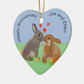 Niedliches Bunnies Kissing-Jubiläum Herz Keramik Ornament (Links)