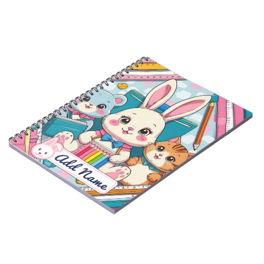 Niedliches Bunny & Cat Notebook - Name Notizblock (Linke Seite)