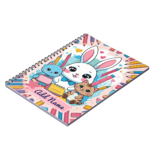 Niedliches Bunny & Cats Notebook - Name Notizblock (Linke Seite)