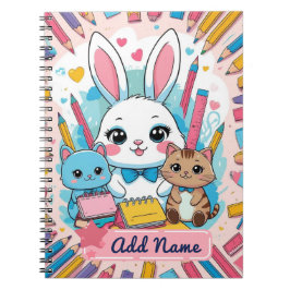 Niedliches Bunny & Cats Notebook - Name Notizblock
