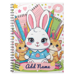 Niedliches Bunny & Cats Notebook - Name Notizblock