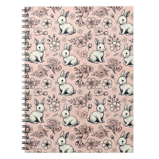 Niedliches Bunny & Cherry Blossom Doodle-Notebook Notizblock (Vorderseite)