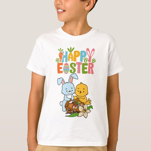 Niedliches Bunny & Chick "Happy Oaster" Kinder T - T-Shirt (Vorderseite)