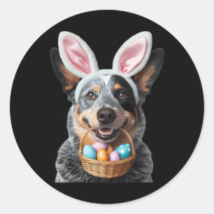 Niedliches Bunny Ear Australian Cattle Hunde Oster Runder Aufkleber