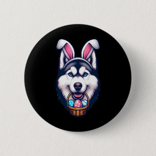 Niedliches Bunny Ear Sibirischer Husky Dog Osterei Button