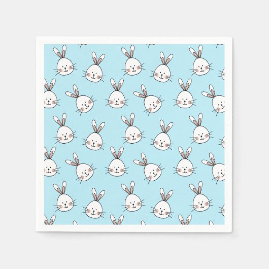 Niedliches Bunny Face Pattern auf Light Blue Serviette (Vorderseite)