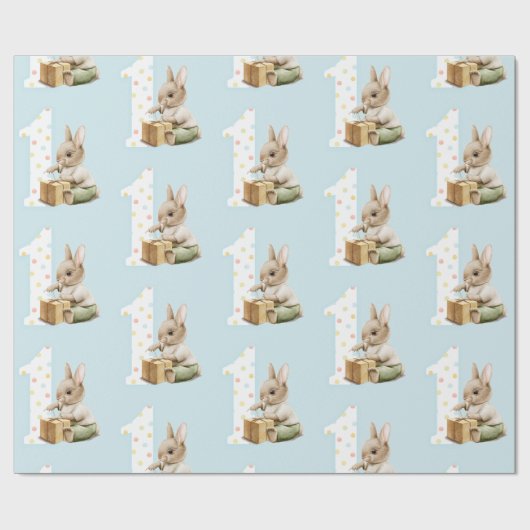 Niedliches Bunny First Birthday Wrapping Paper Geschenkpapier (Flach)