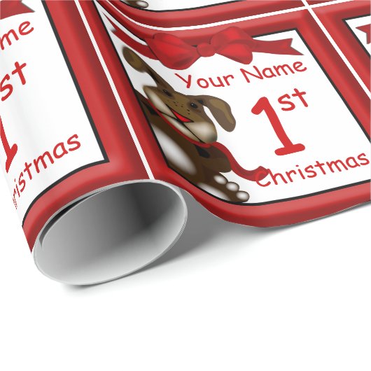 Niedliches Bunny First Christmas Custom Wrapper Geschenkpapier (Rolleneckpunkt)