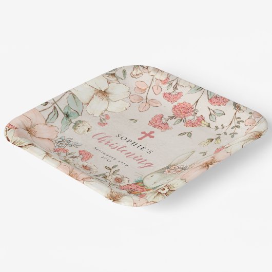 Niedliches Bunny Floral Foliage Girening Pappteller (Gewinkelt)