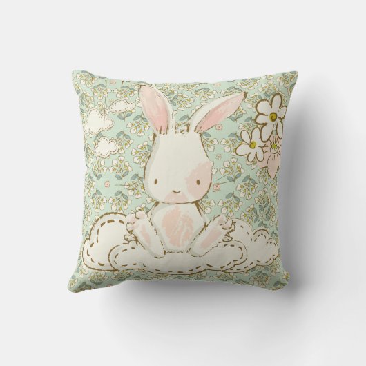 Niedliches Bunny Floral Green Boy Girl Sweet Kinde Kissen (Rückseite)