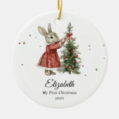 Niedliches Bunny Girl Baby's First Christmas Foto Keramik Ornament (Vorne)