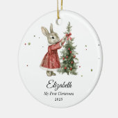 Niedliches Bunny Girl Baby's First Christmas Foto Keramik Ornament (Links)