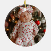 Niedliches Bunny Girl Baby's First Christmas Foto Keramik Ornament (Hinten)