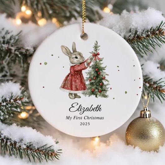 Niedliches Bunny Girl Baby's First Christmas Foto Keramik Ornament