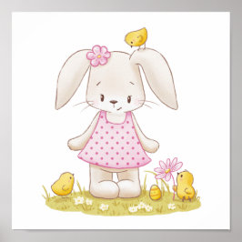 Niedliches Bunny Girl in Pink Dress und Kawaii Chi Poster