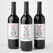 Niedliches Bunny Happy Osterwein Label - Urlaub Weinetikett (Flaschen)