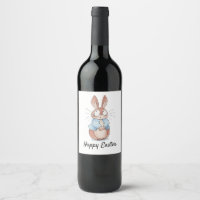 Niedliches Bunny Happy Osterwein Label - Urlaub