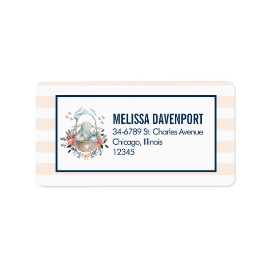 Niedliches Bunny in einem Korb mit Eiern und Hübsc Adressaufkleber (Vorne)