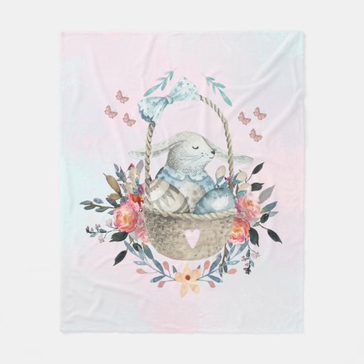 Niedliches Bunny in einem Korb mit Eiern und Hübsc Fleecedecke (Vorderseite)