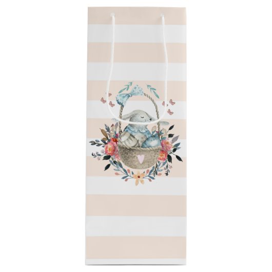 Niedliches Bunny in einem Korb mit Eiern und Hübsc Geschenktüte Für Weinflaschen (Vorderseite)