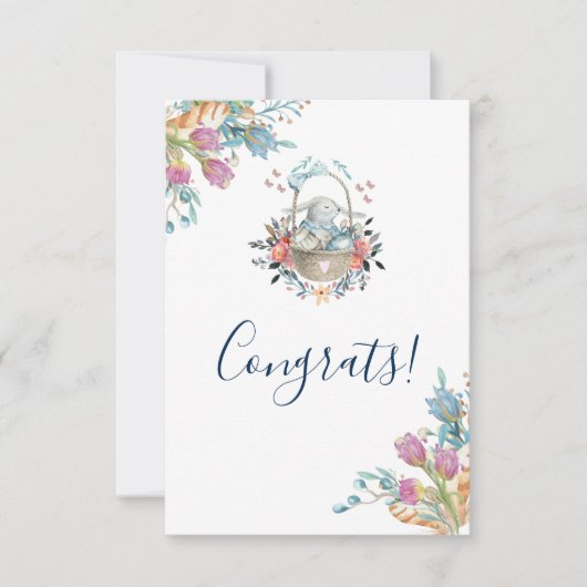 Niedliches Bunny in einem Korb mit Eiern und Hübsc Karte (Vorderseite)