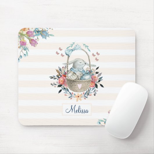 Niedliches Bunny in einem Korb mit Eiern und Hübsc Mousepad (Mit Mouse)