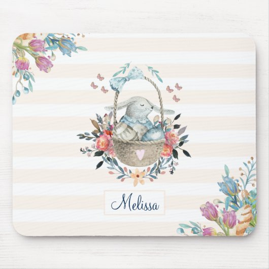 Niedliches Bunny in einem Korb mit Eiern und Hübsc Mousepad (Vorne)