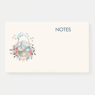 Niedliches Bunny in einem Korb mit Eiern und Hübsc Post-it Klebezettel