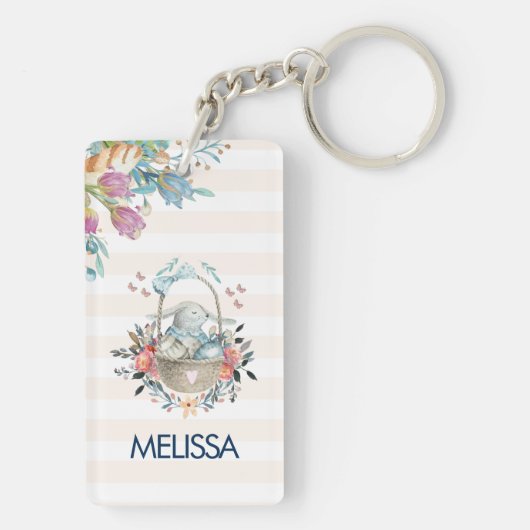 Niedliches Bunny in einem Korb mit Eiern und Hübsc Schlüsselanhänger (Rückseite)