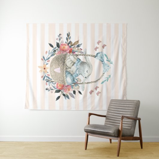 Niedliches Bunny in einem Korb mit Eiern und Hübsc Wandteppich (Beispiel (Horizontal))