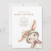 Niedliches Bunny in Hat Baby Dusche Einladung (Vorderseite)