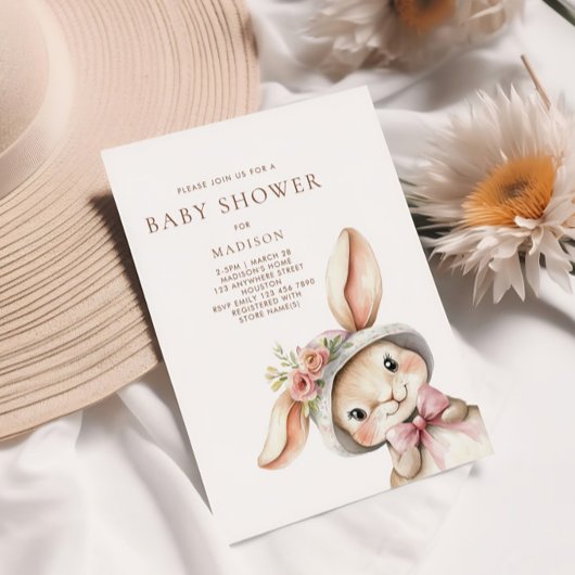 Niedliches Bunny in Hat Baby Dusche Einladung
