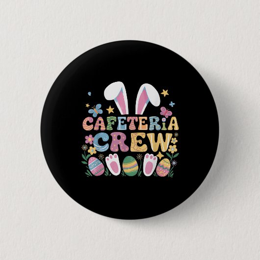Niedliches Bunny Lunch Lady Cafeteria Crew Frohes Button (Vorderseite)