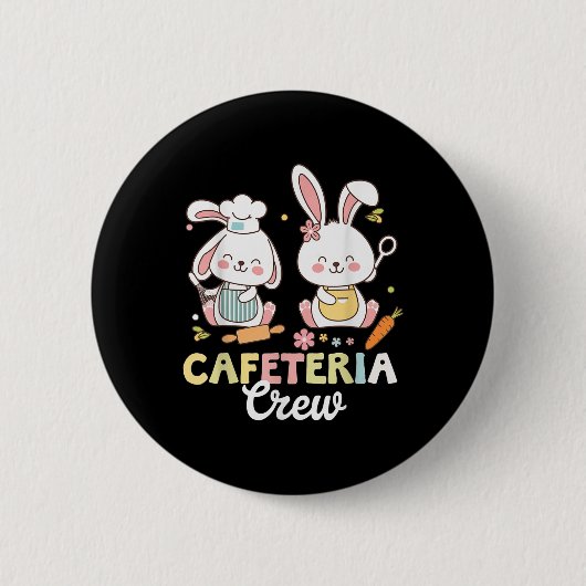 Niedliches Bunny Lunch Lady Cafeteria Crew Frohes Button (Vorderseite)