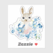 Niedliches Bunny mit Aquarellfarben-Blume Aufkleber (Blatt)