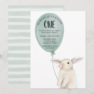 Niedliches Bunny mit Ballon Geburtstag Einladung