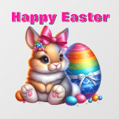 Niedliches Bunny mit Bow und farbenfrohen Ostereie Fensteraufkleber (Blatt)