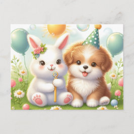 Niedliches Bunny & Niedlich Puppy Postkarte