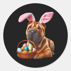 Niedliches Bunny Ohr Chinesischer Shar-pei Dog Ost Runder Aufkleber