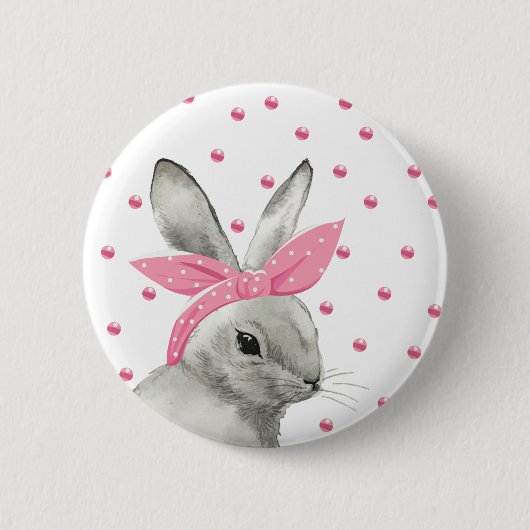 Niedliches Bunny Pink Bow Design Button (Vorderseite)