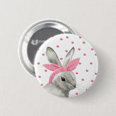 Niedliches Bunny Pink Bow Design Button (Vorne & Hinten)