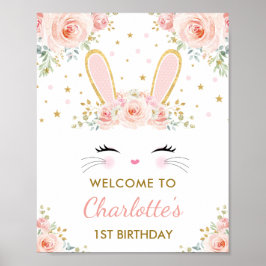 Niedliches Bunny Pink Gold Floral Osterhasen Willk Poster