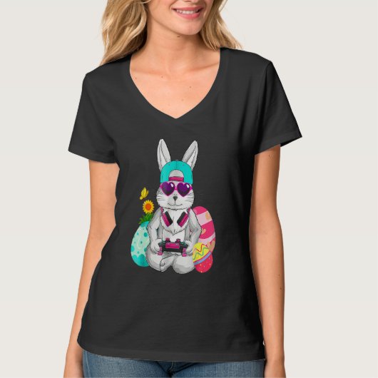 Niedliches Bunny Playing Video Game Game Happy Ost T-Shirt (Vorderseite)