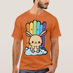 Niedliches Bunny Rabbit auf der Regenbogenwolke Co T-Shirt