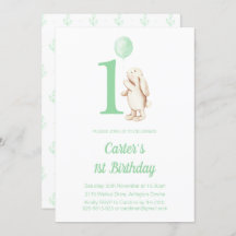 Niedliches Bunny Rabbit & Balloon Green 1. Geburts