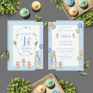Niedliches Bunny Rabbit Blue 1. Geburtstag Party Einladung