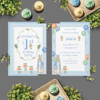 Niedliches Bunny Rabbit Blue 1. Geburtstag Party Einladung